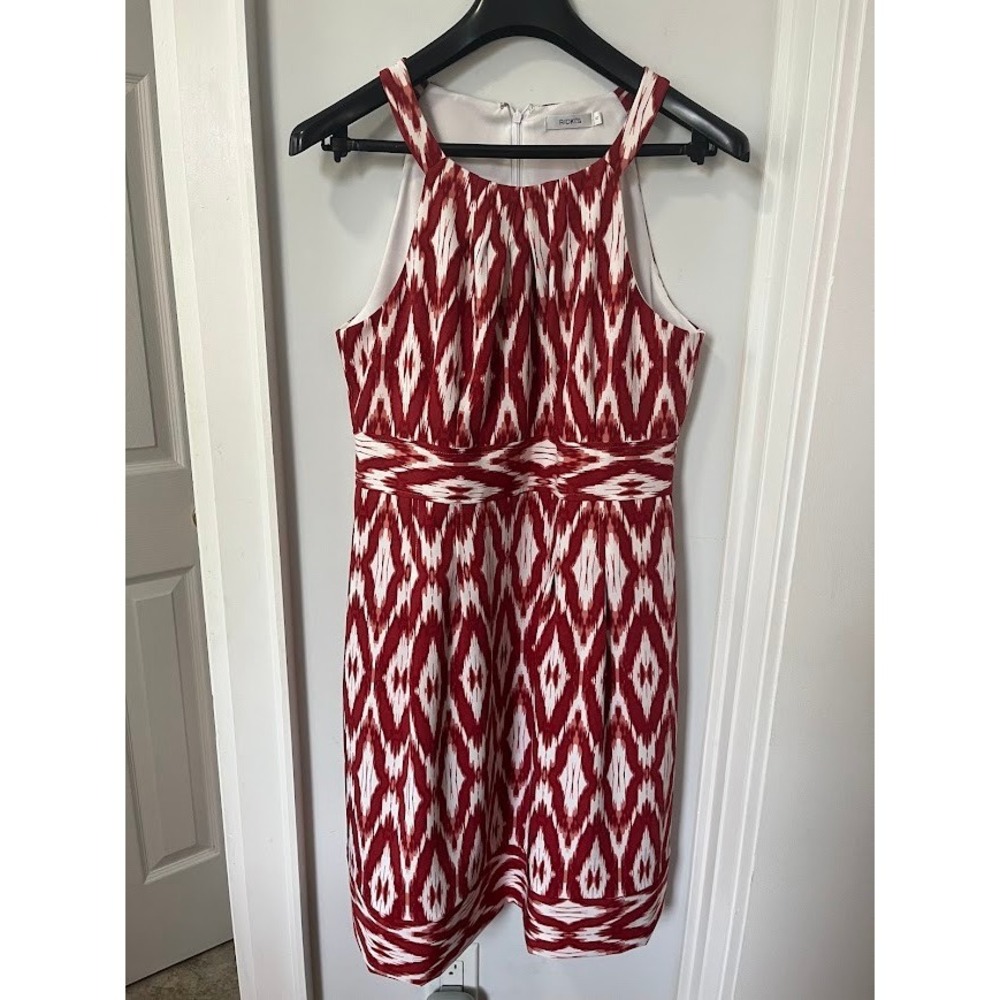 Ricki's Red White Ikat Diamond Sheath Dress Halter Neck ED1136-UT03 Size 10